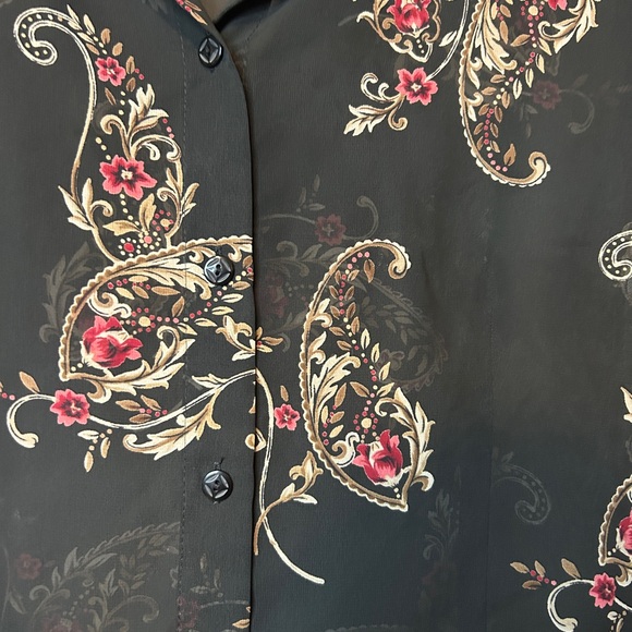 VINTAGE BUTTON UP FLORAL SHEER BLOUSE y2k - Picture 3 of 3